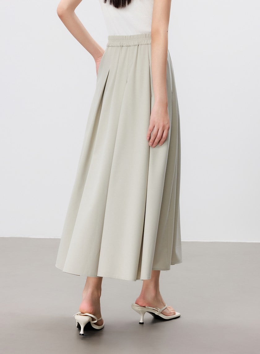 輕盈涼感打褶A字裙