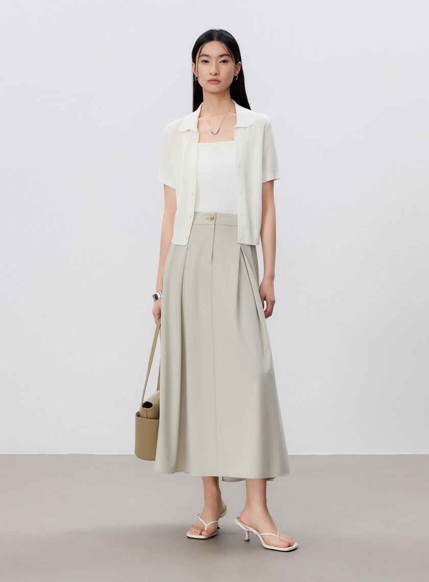 輕盈涼感打褶A字裙