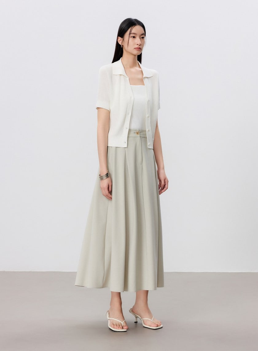 輕盈涼感打褶A字裙