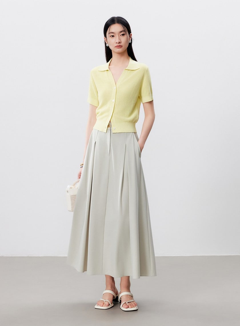 輕盈涼感打褶A字裙