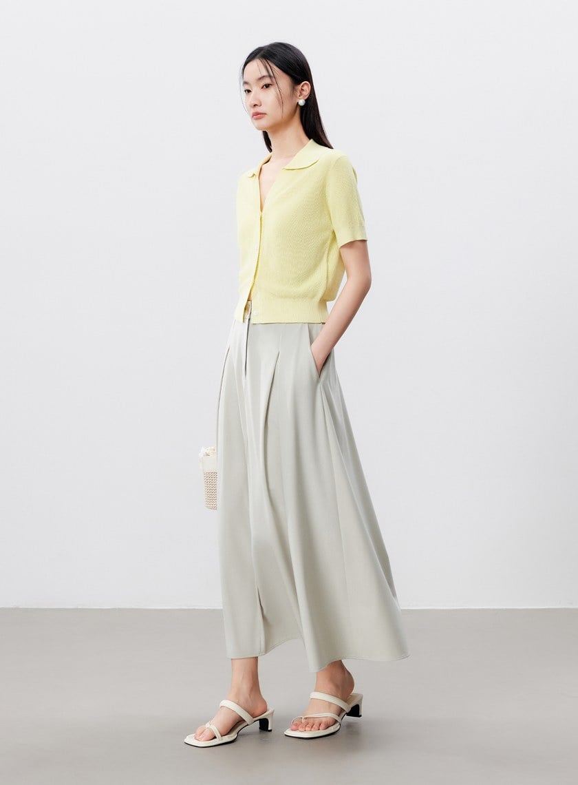 輕盈涼感打褶A字裙