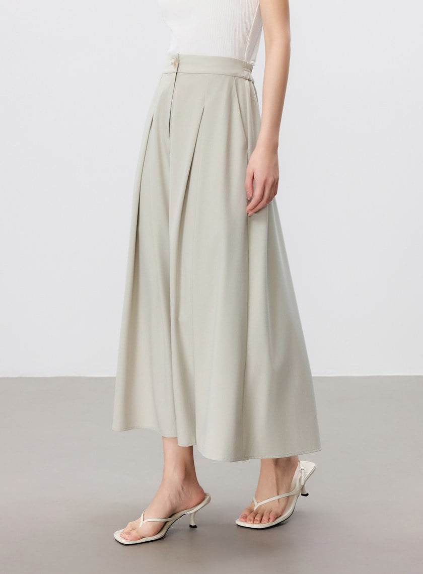 輕盈涼感打褶A字裙