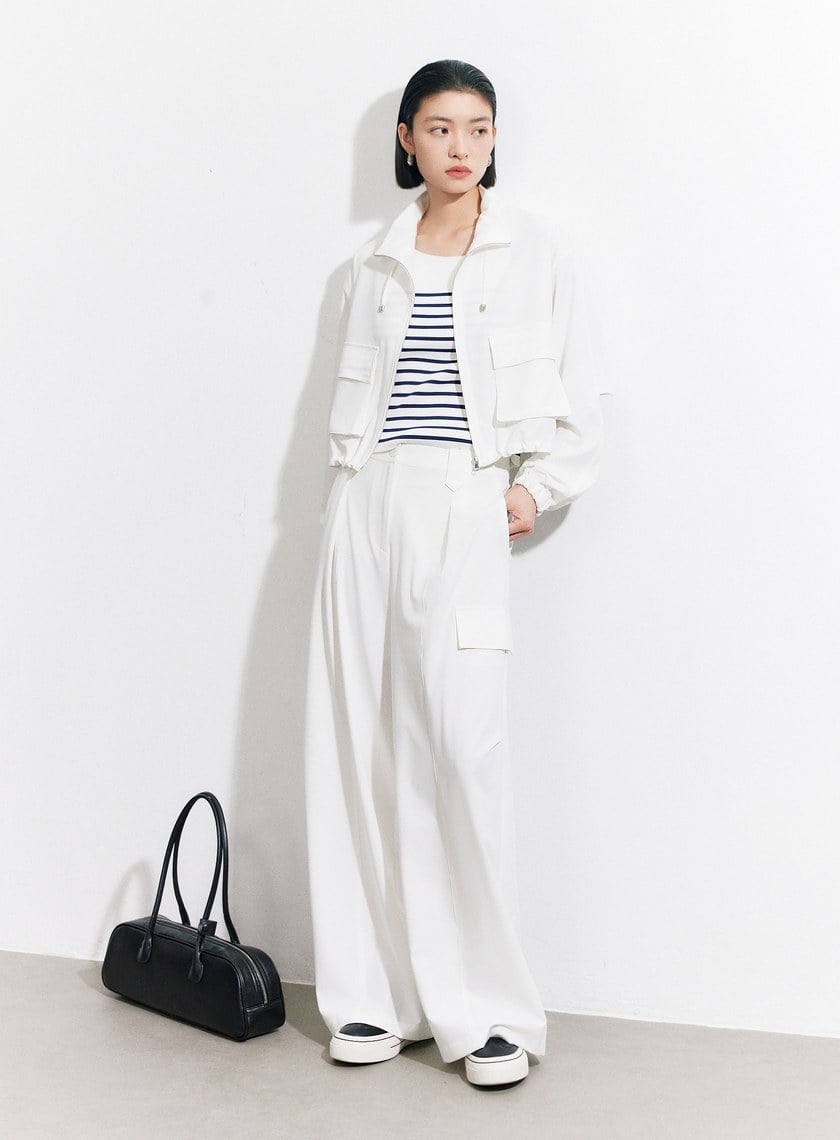 涼感輕量工裝闊腿褲