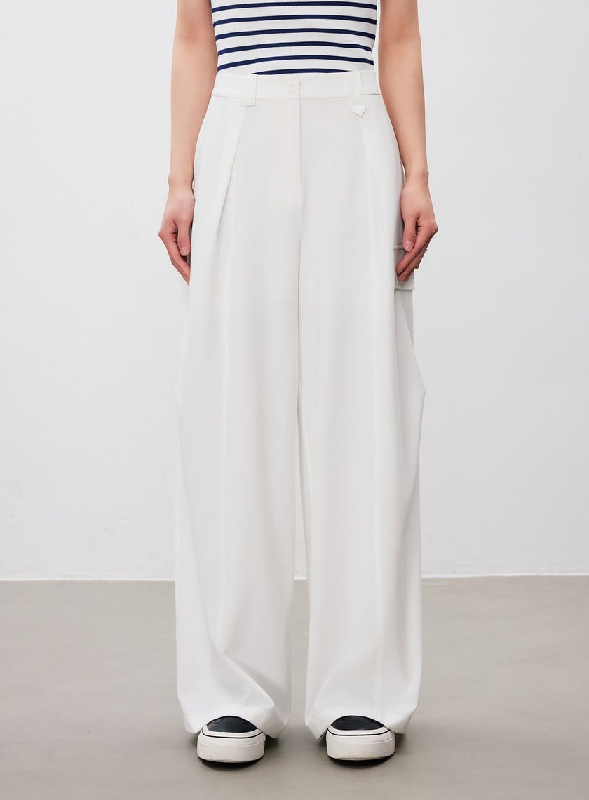 涼感輕量工裝闊腿褲