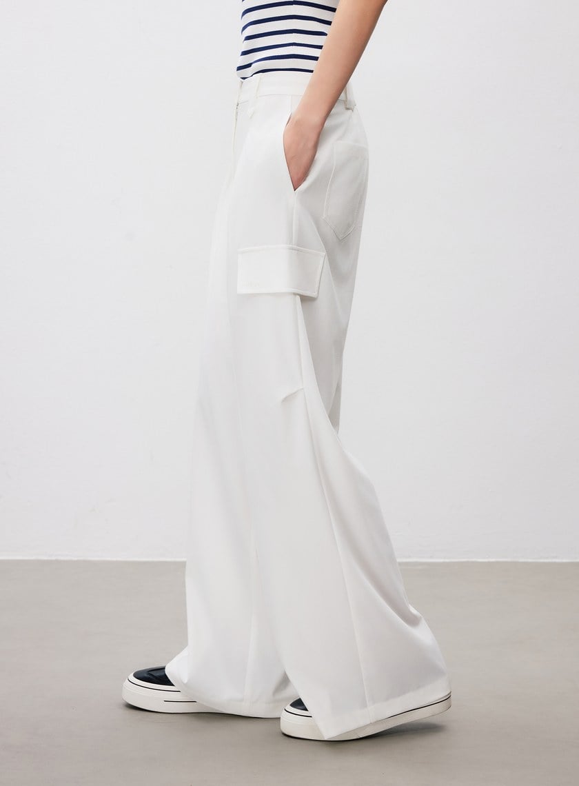 涼感輕量工裝闊腿褲