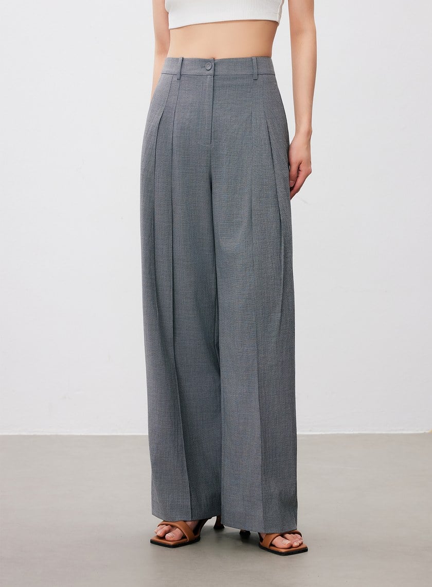 率性垂感內褶闊腿褲