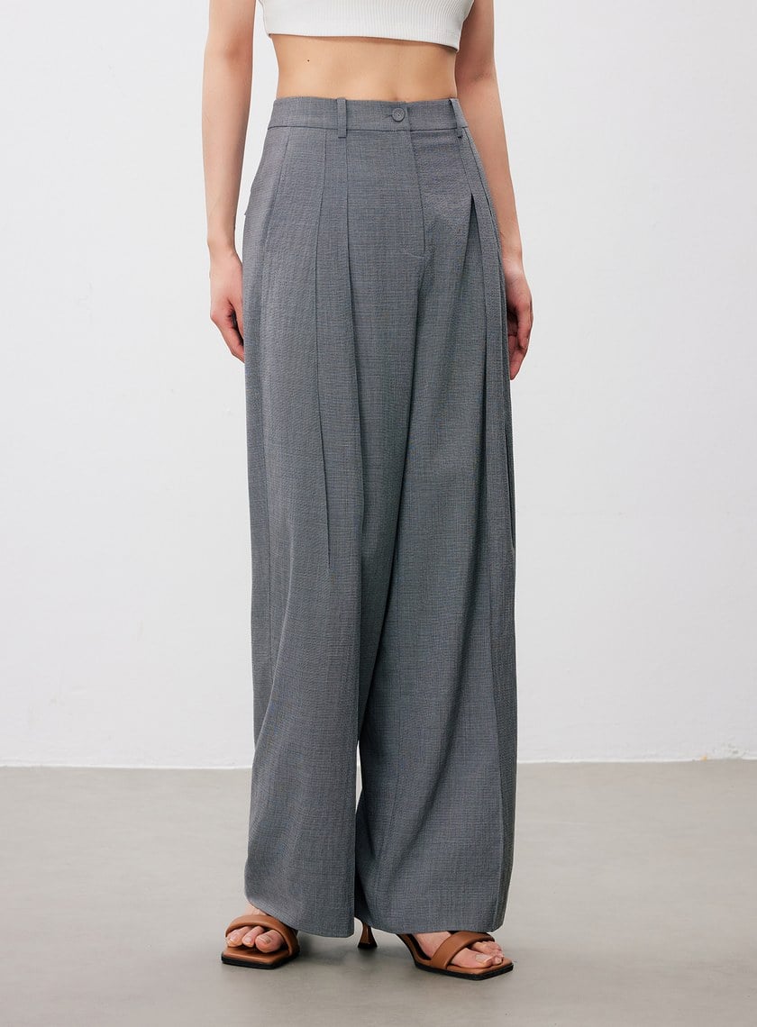 率性垂感內褶闊腿褲