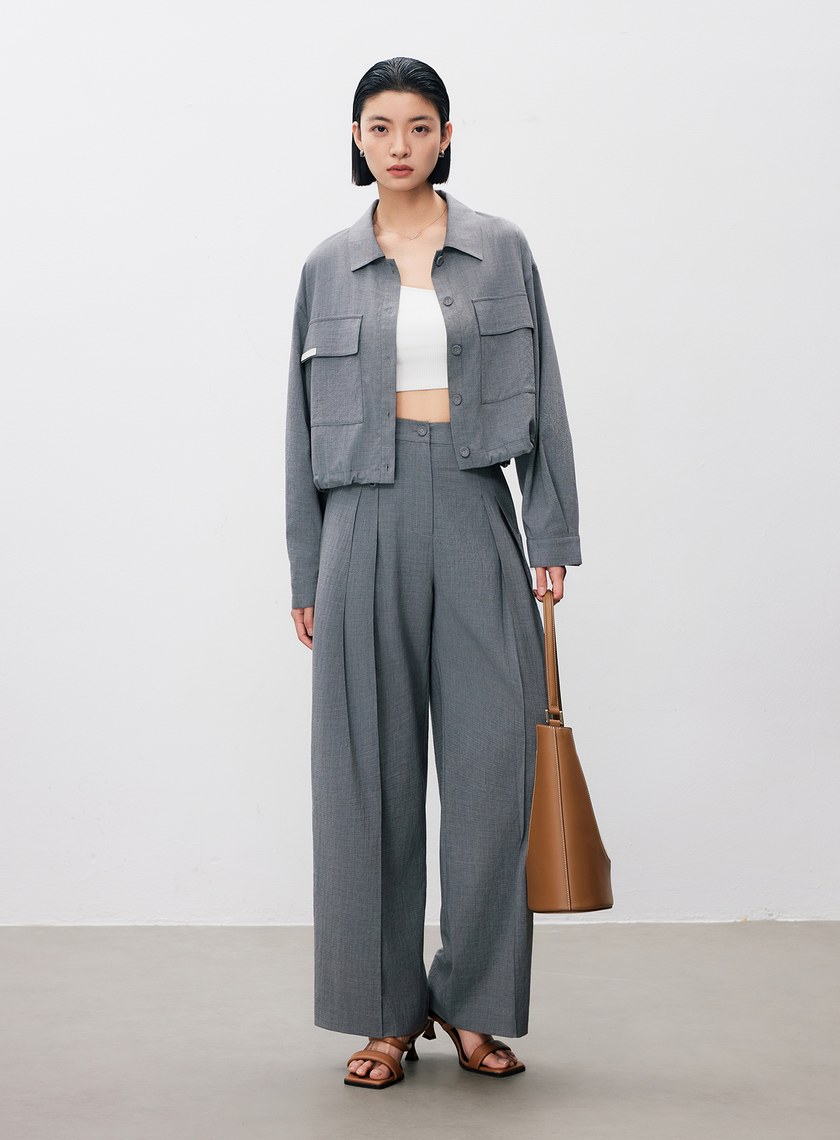 率性垂感內褶闊腿褲