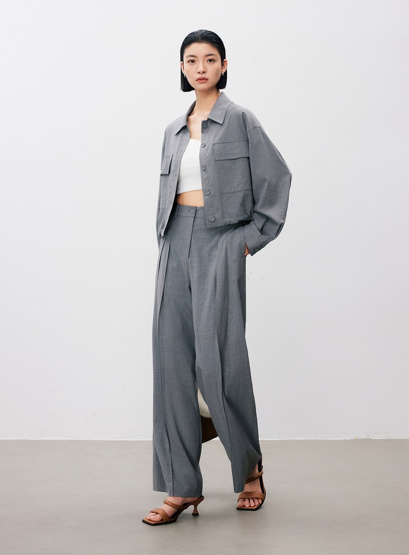 率性垂感內褶闊腿褲