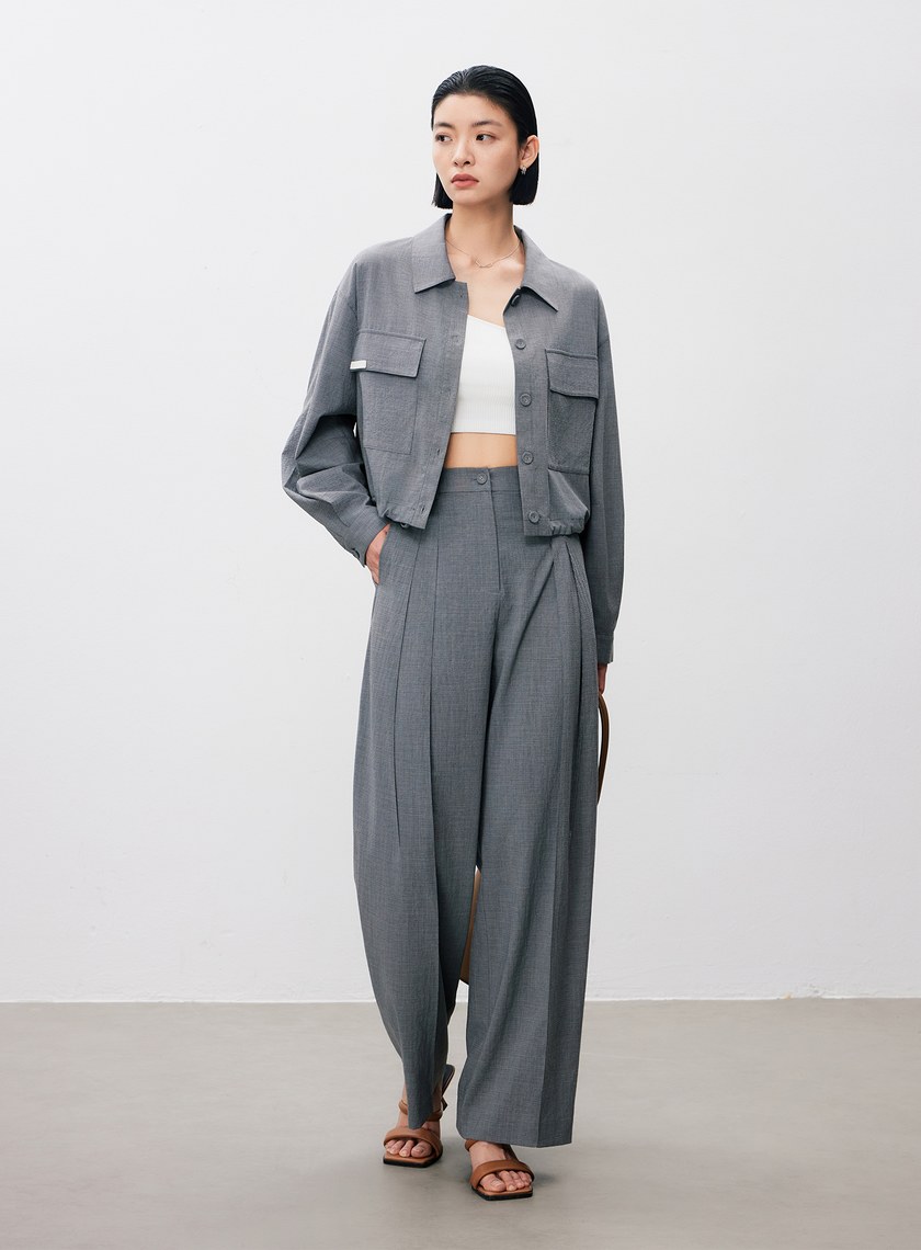 率性垂感內褶闊腿褲