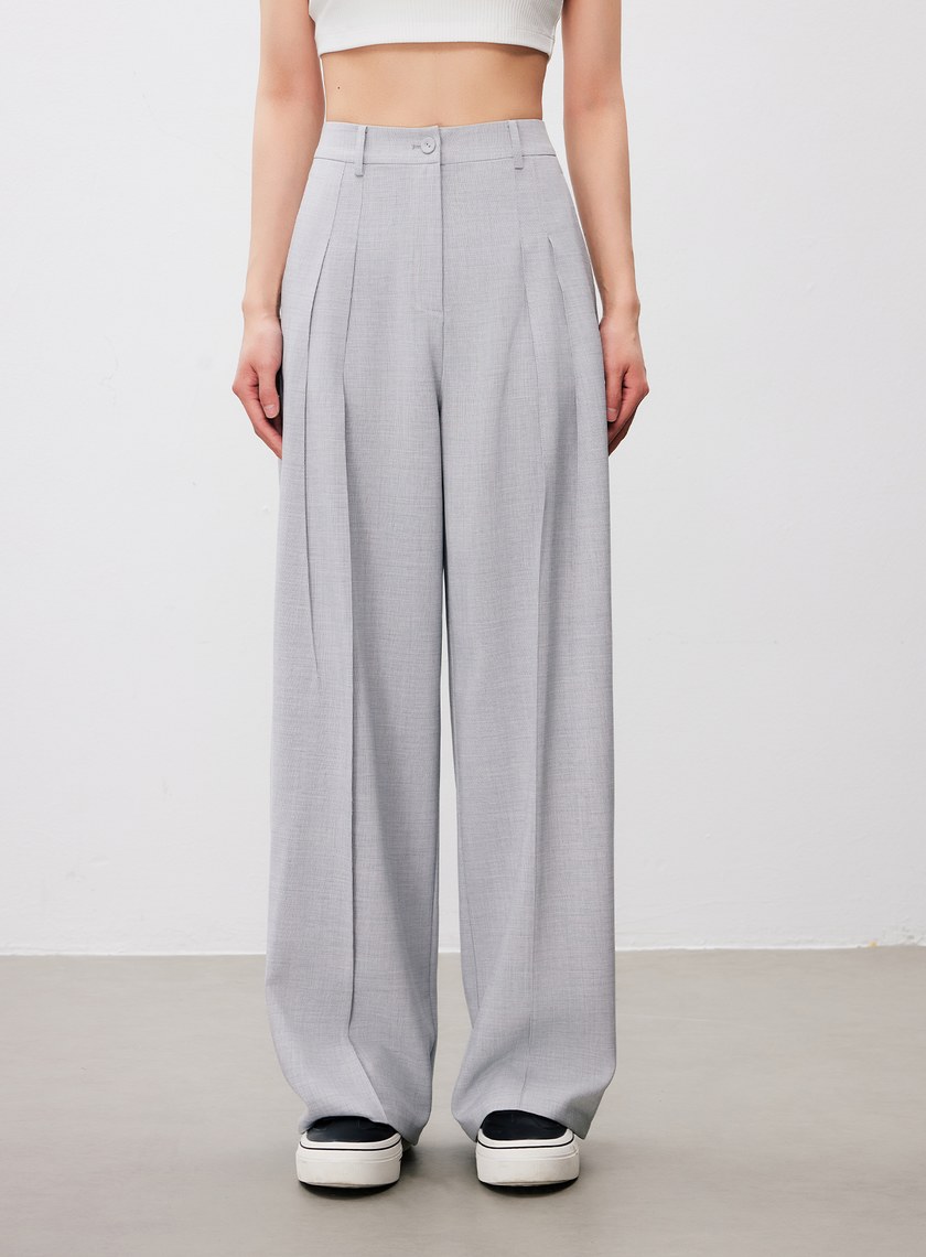 率性垂感內褶闊腿褲