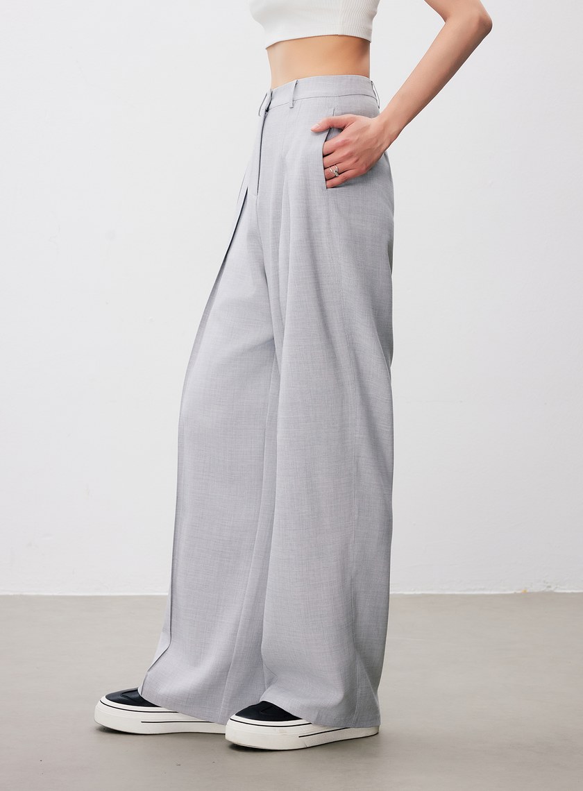 率性垂感內褶闊腿褲