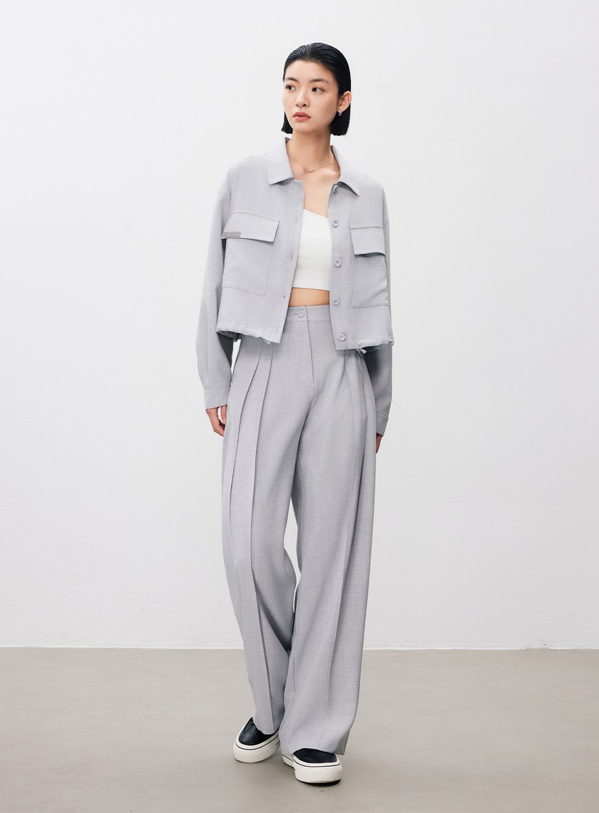 率性垂感內褶闊腿褲