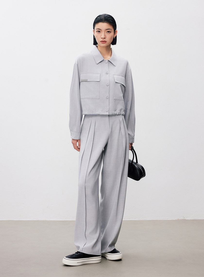 率性垂感內褶闊腿褲