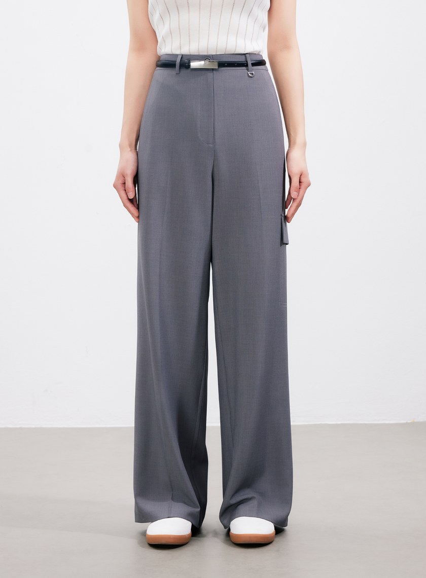 不對稱工裝闊腿褲