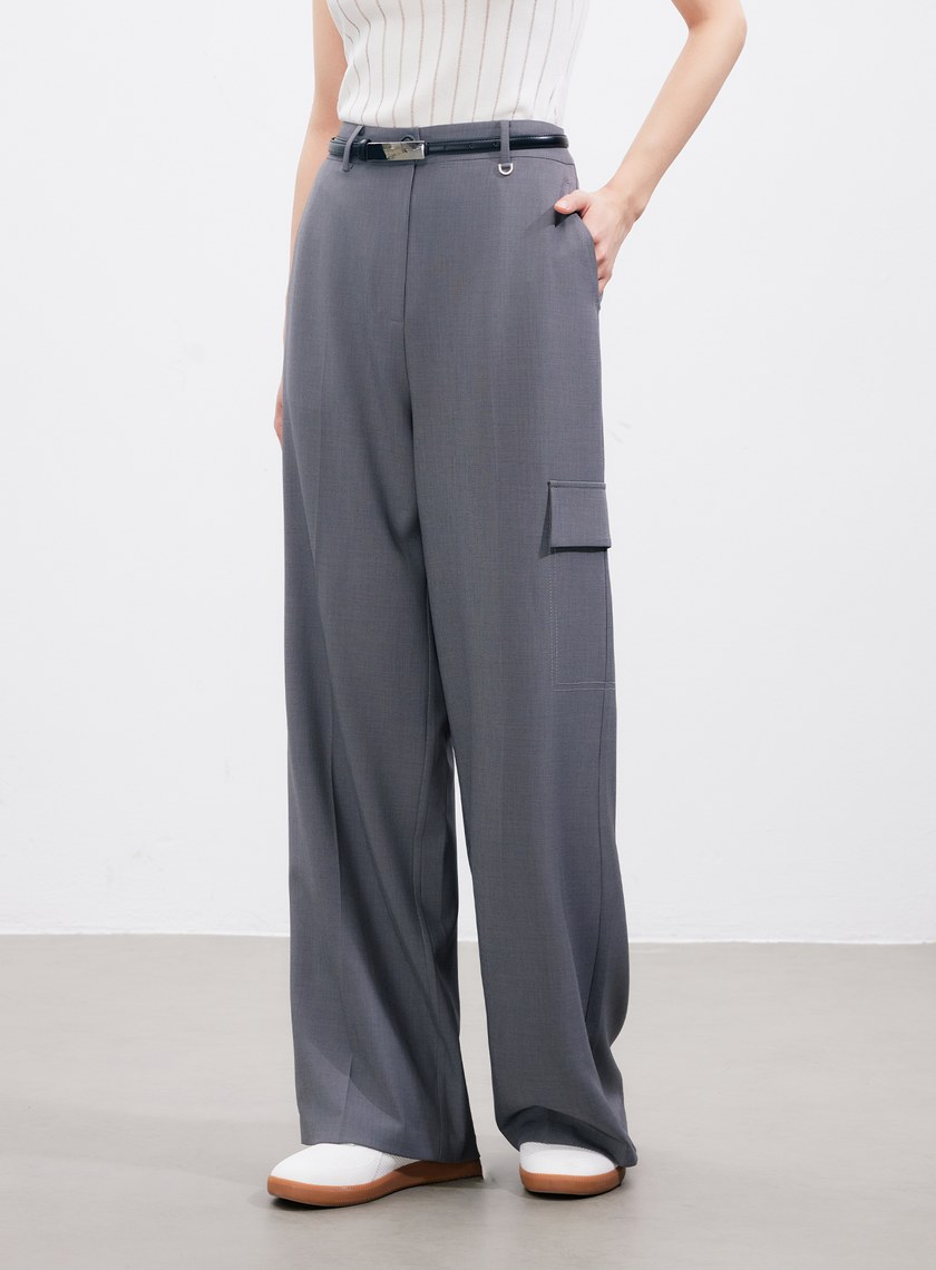 不對稱工裝闊腿褲