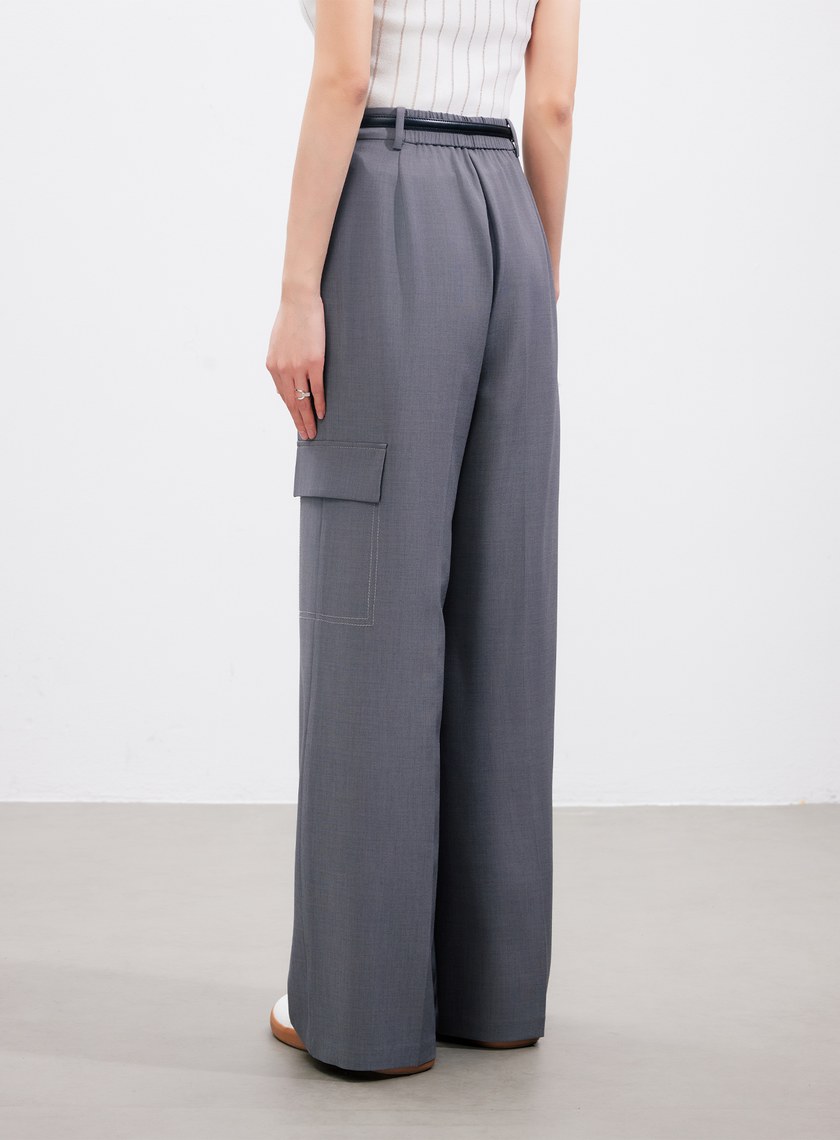 不對稱工裝闊腿褲