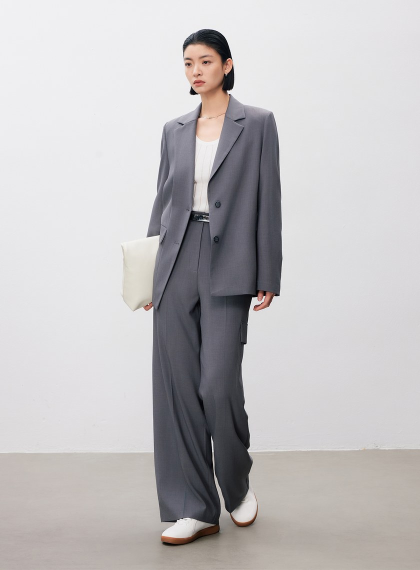 不對稱工裝闊腿褲