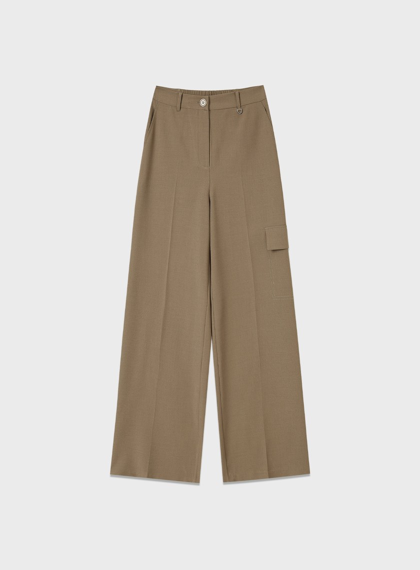 不對稱工裝闊腿褲