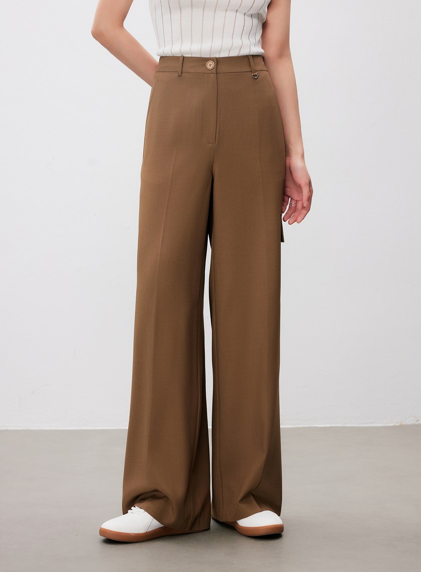 不對稱工裝闊腿褲