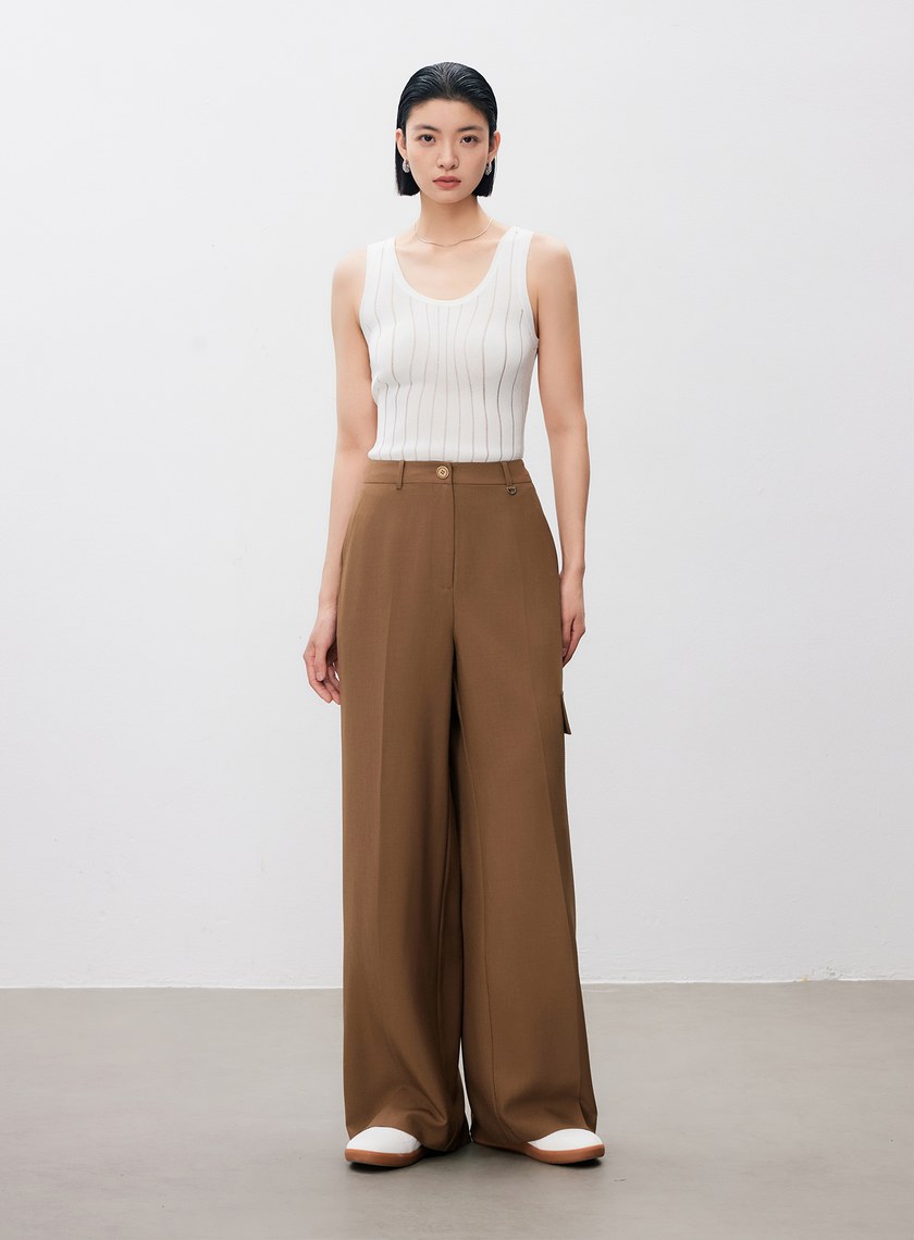 不對稱工裝闊腿褲