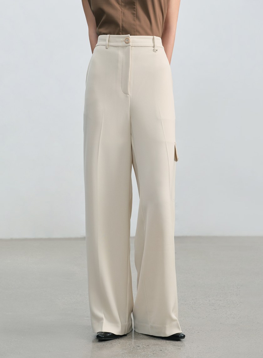 不對稱工裝闊腿褲