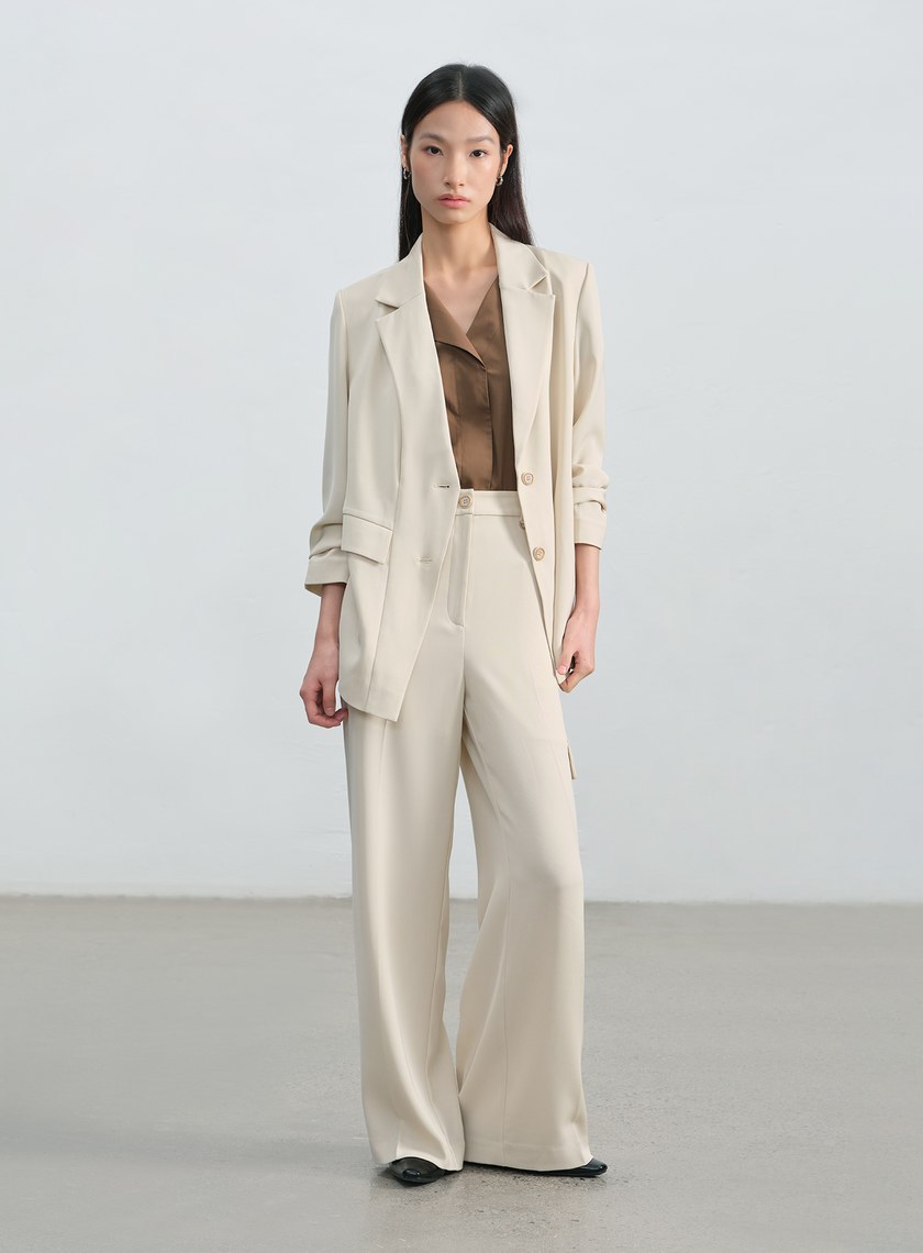 不對稱工裝闊腿褲