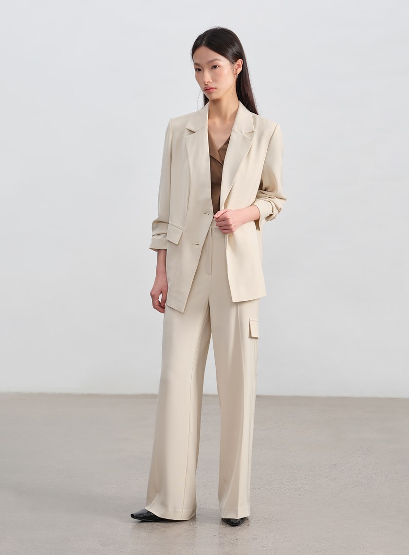 不對稱工裝闊腿褲