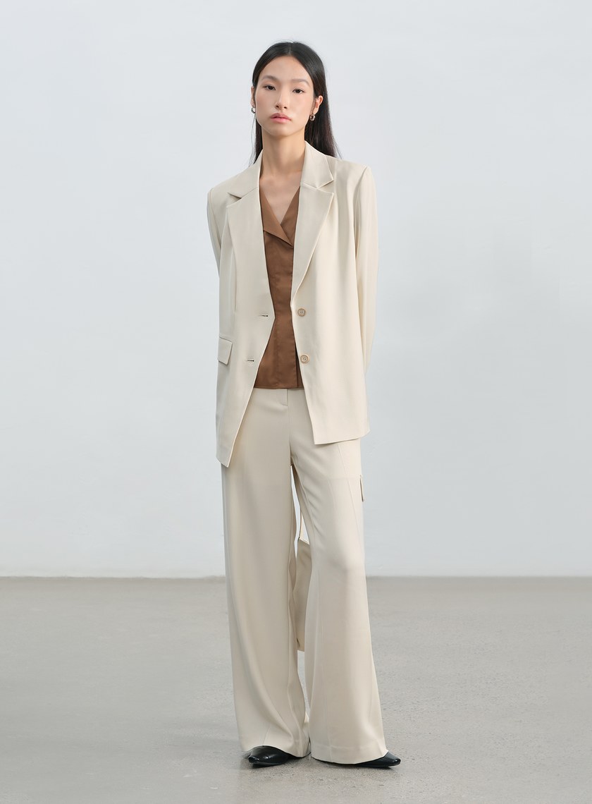 不對稱工裝闊腿褲