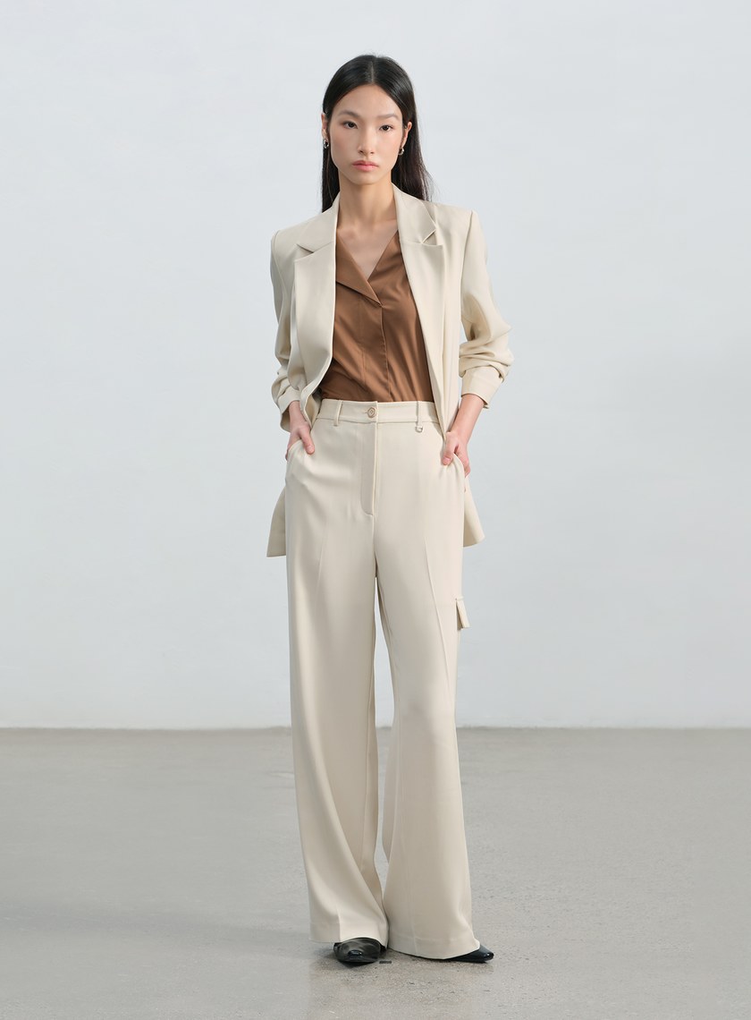 不對稱工裝闊腿褲