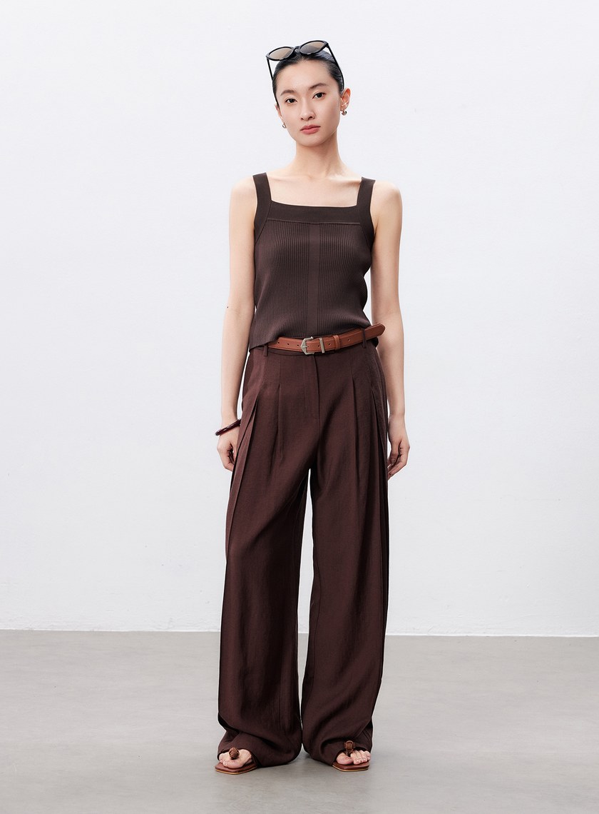 涼感活褶飄逸闊腿褲