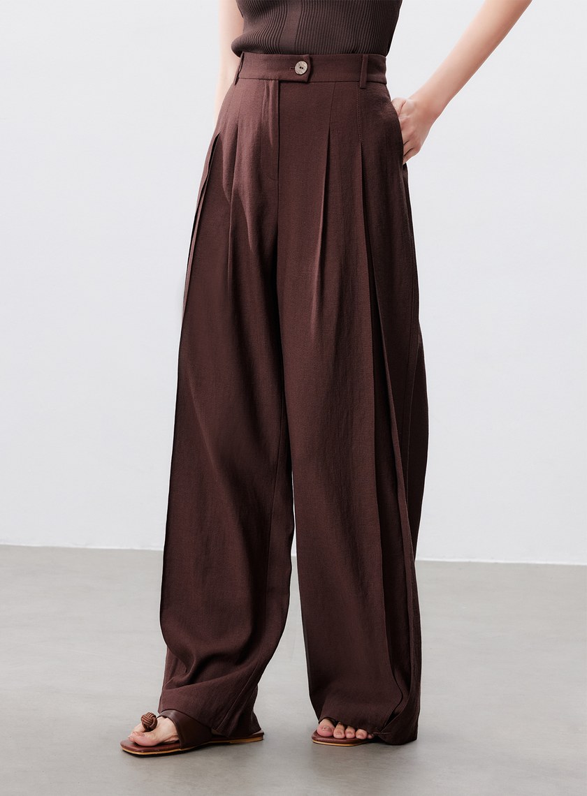 涼感活褶飄逸闊腿褲