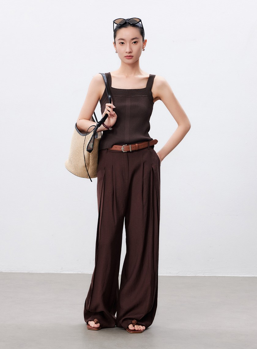 涼感活褶飄逸闊腿褲