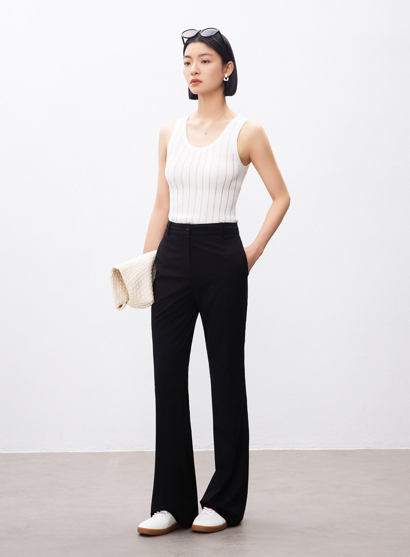 涼感天絲彈性喇叭西裝褲
