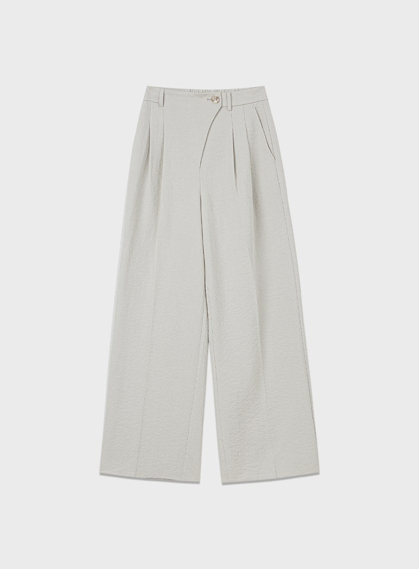 鬆弛感斜門襟垂順闊腿褲