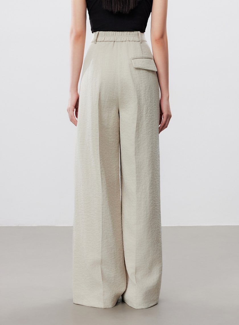 鬆弛感斜門襟垂順闊腿褲