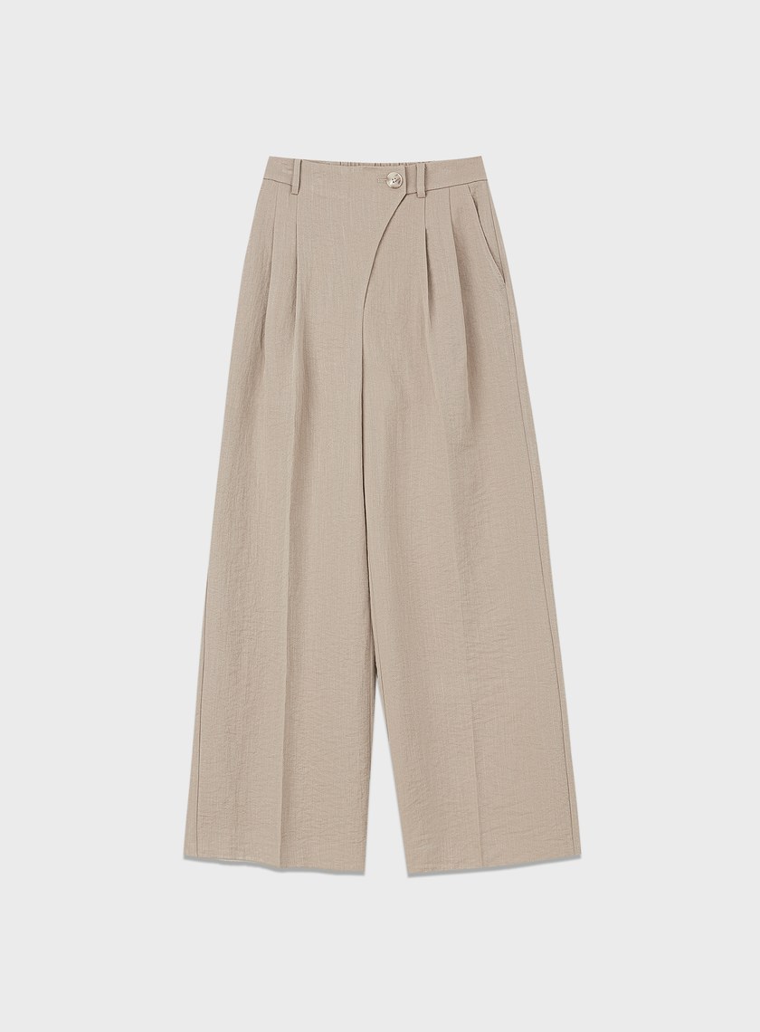 鬆弛感斜門襟垂順闊腿褲