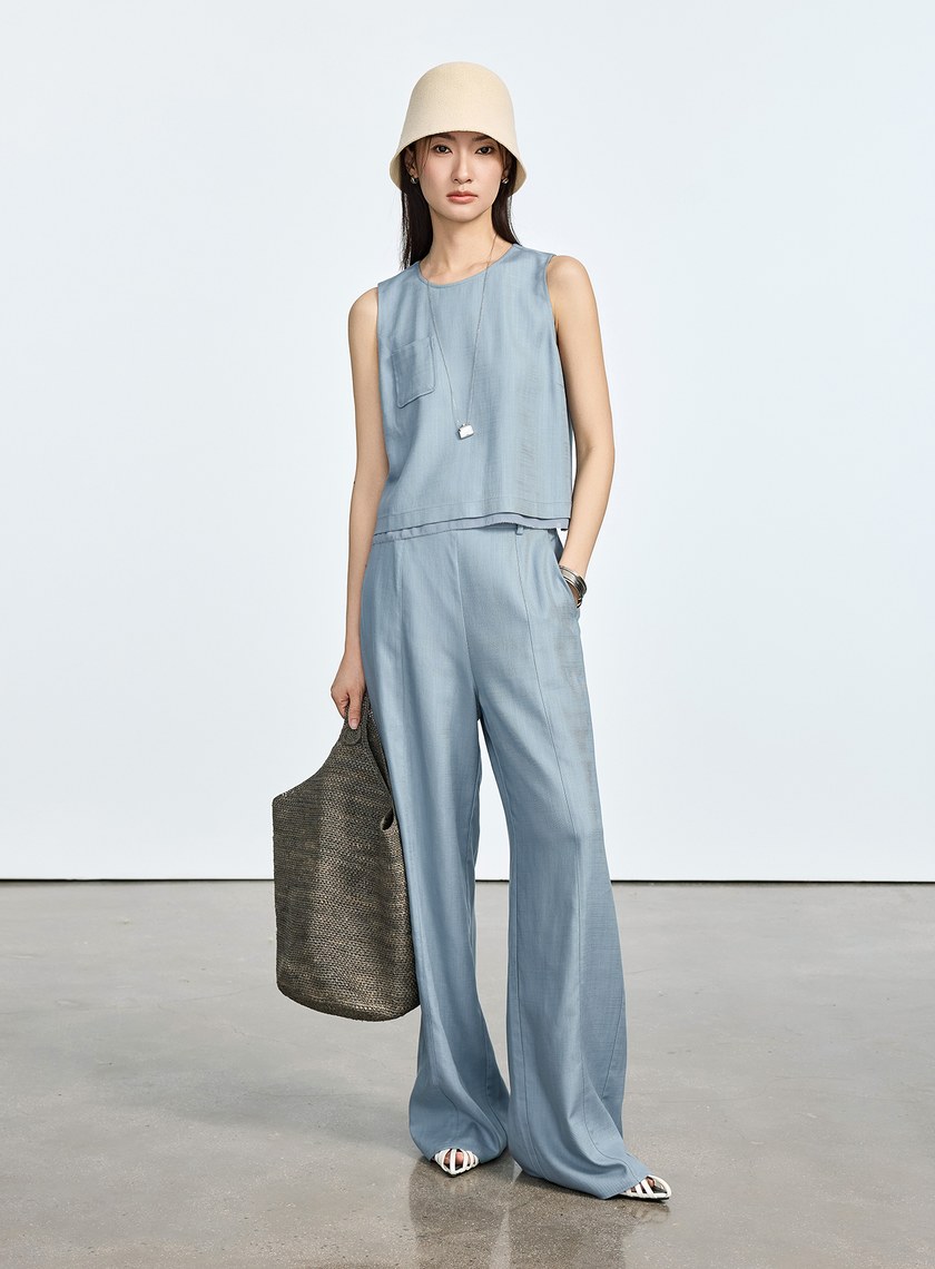 涼感天絲直筒寬褲