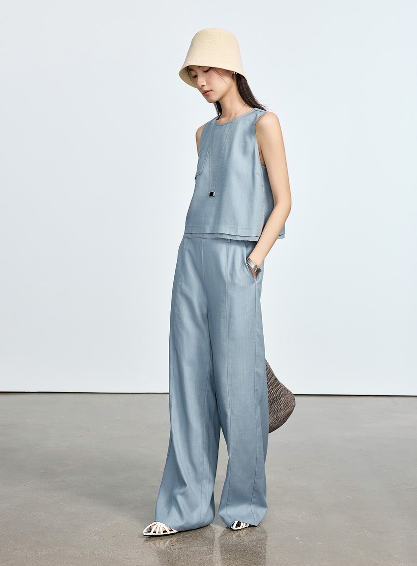 涼感天絲直筒寬褲