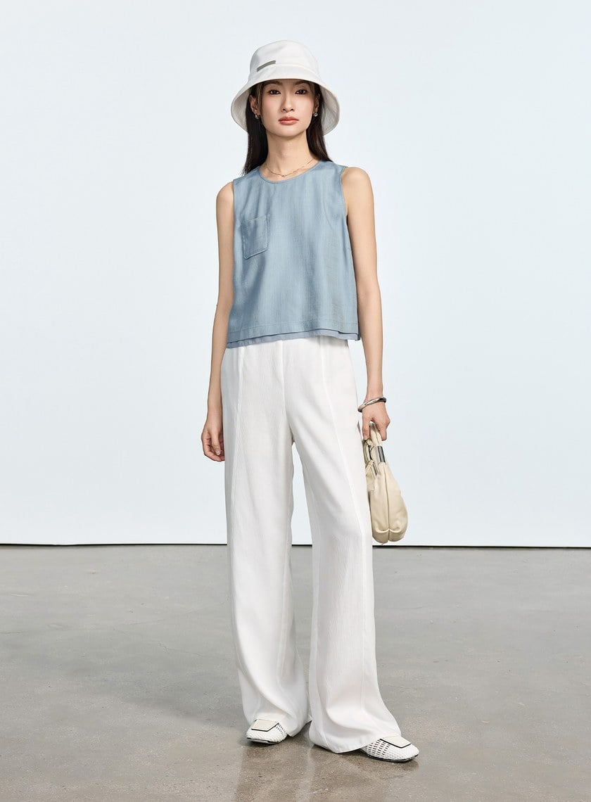 涼感天絲直筒寬褲