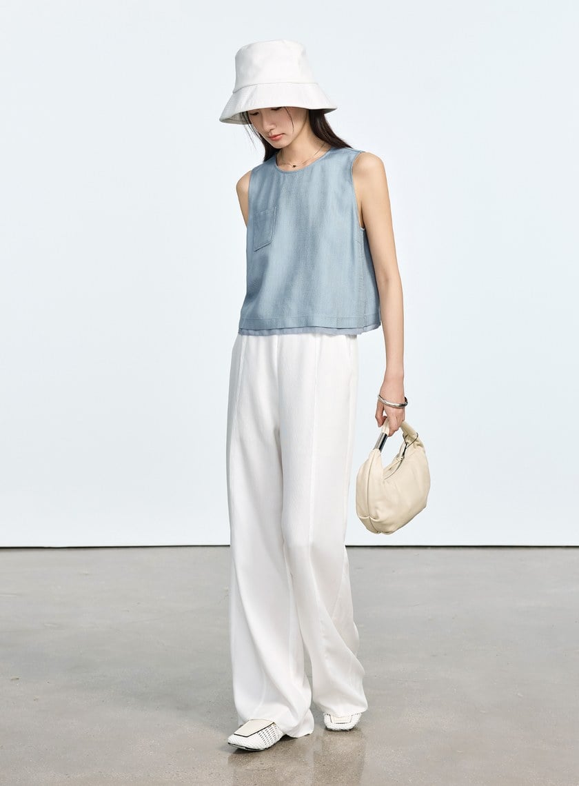 涼感天絲直筒寬褲