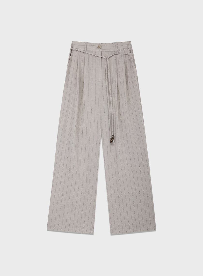 法式仿麻輕盈寬褲