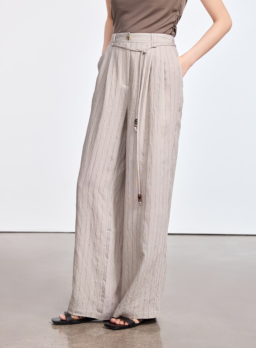 法式仿麻輕盈寬褲