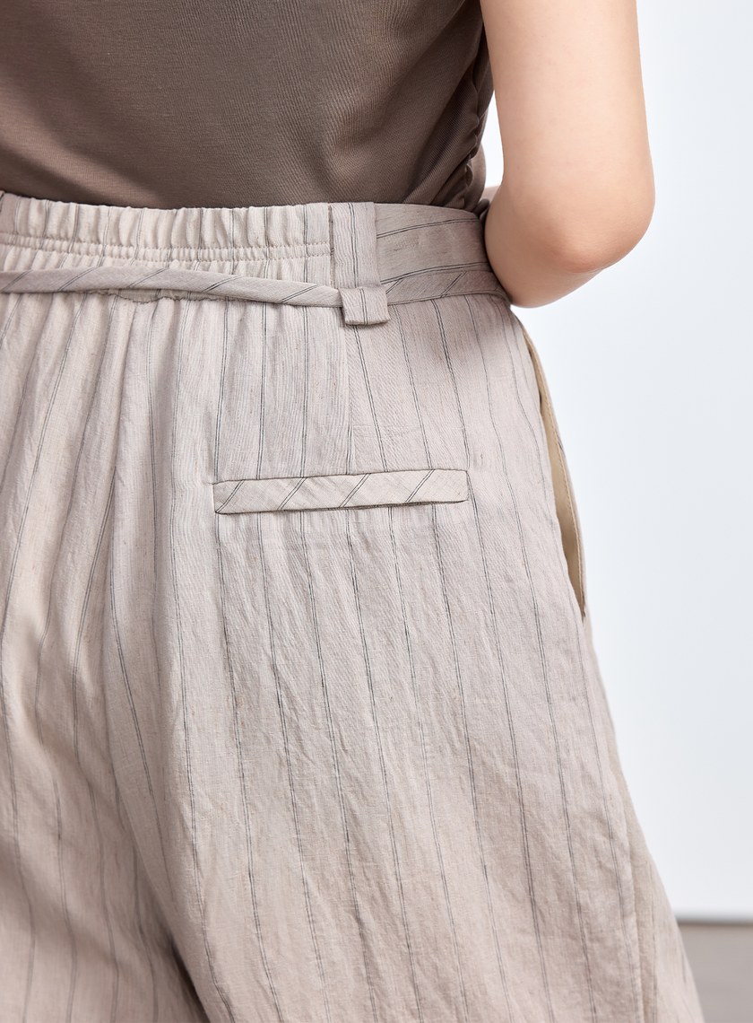 法式仿麻輕盈寬褲