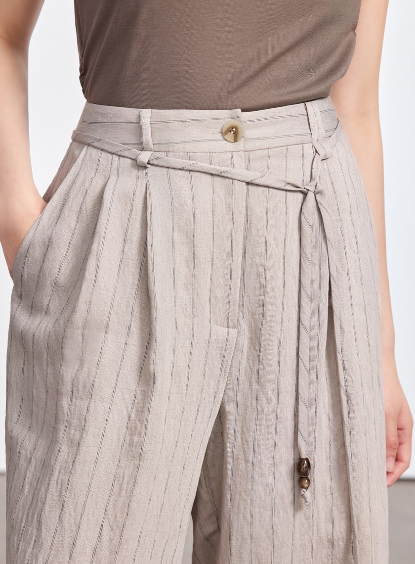 法式仿麻輕盈寬褲