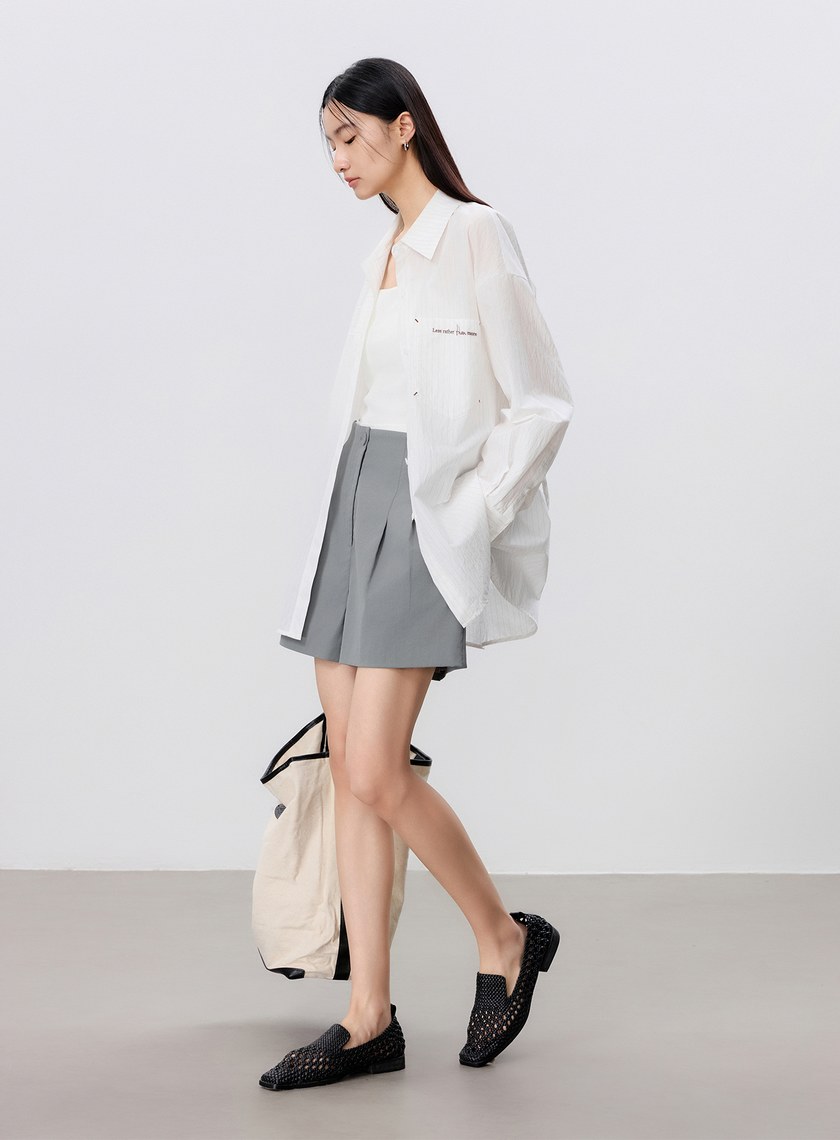 防曬陶瓷紗線雙褶西裝短褲