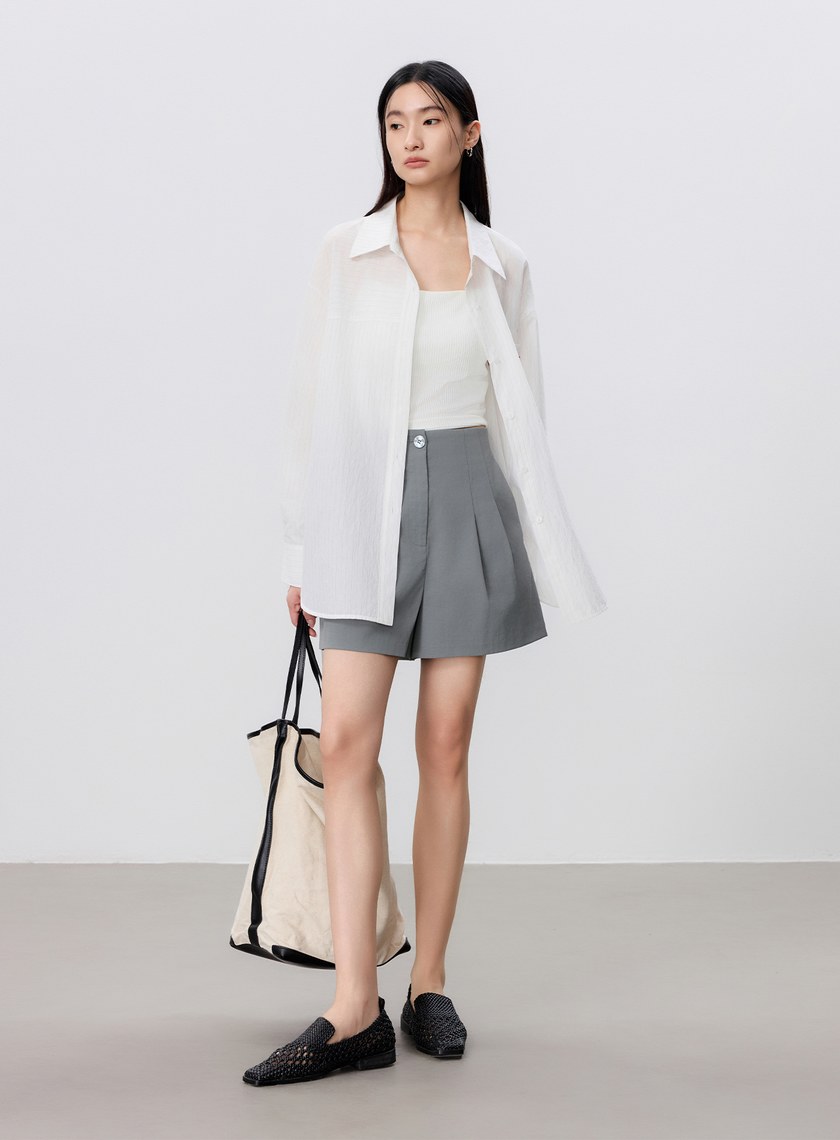 防曬陶瓷紗線雙褶西裝短褲