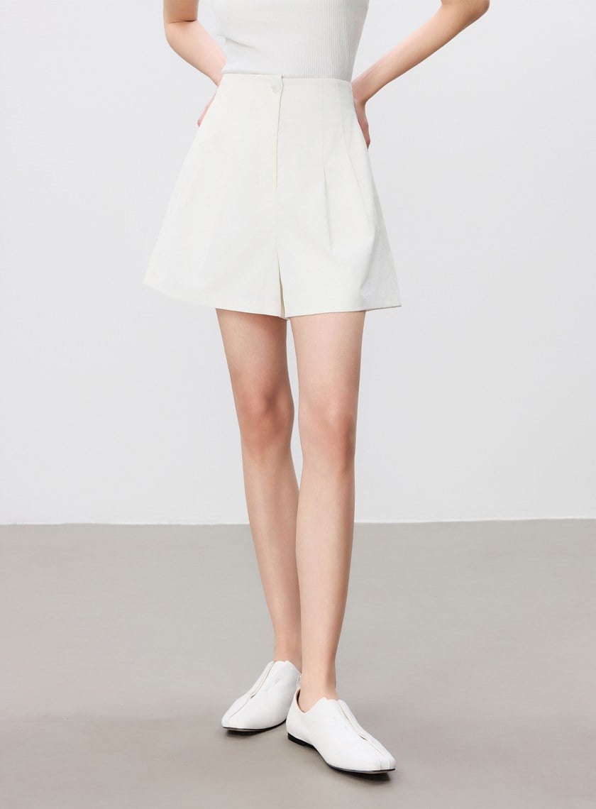 防曬陶瓷紗線雙褶西裝短褲