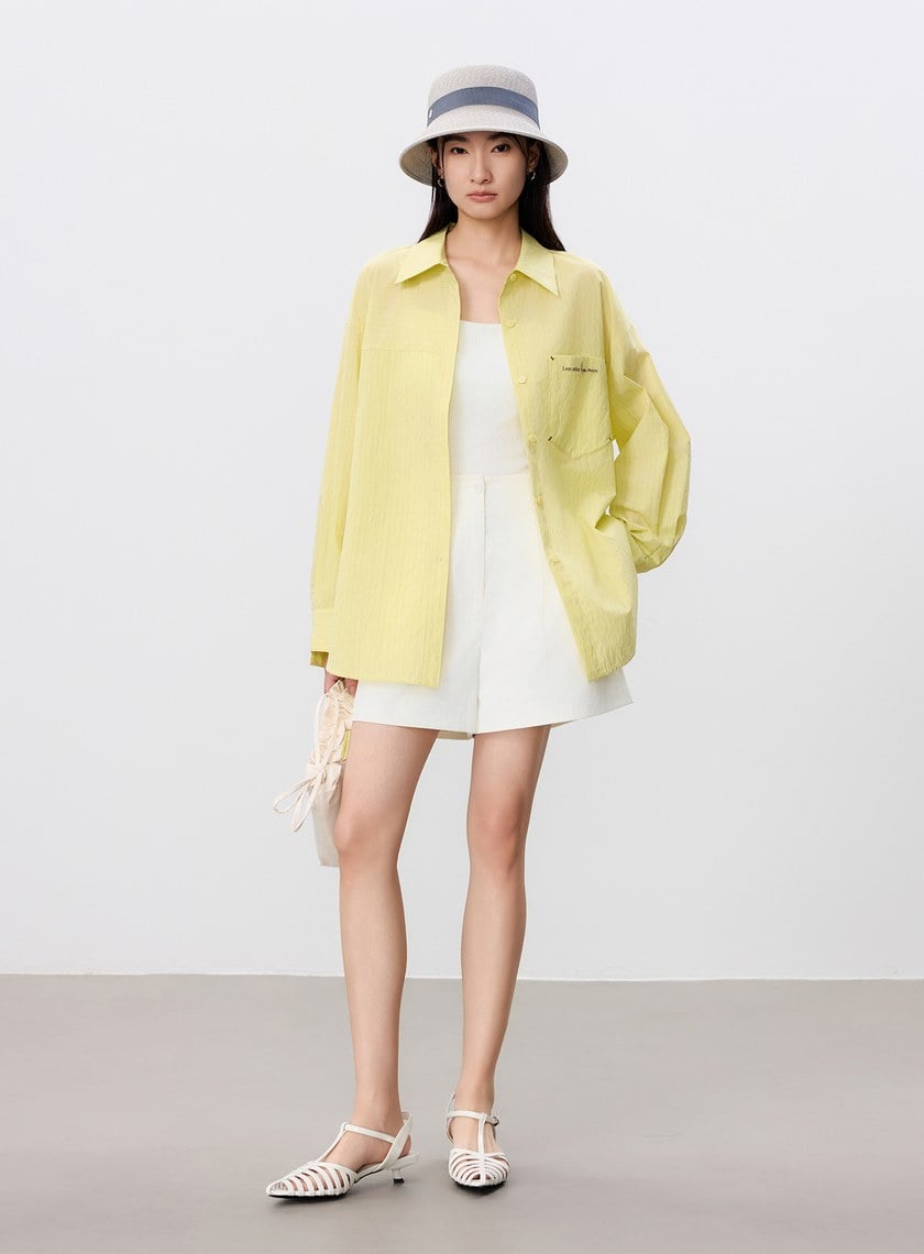 防曬陶瓷紗線雙褶西裝短褲