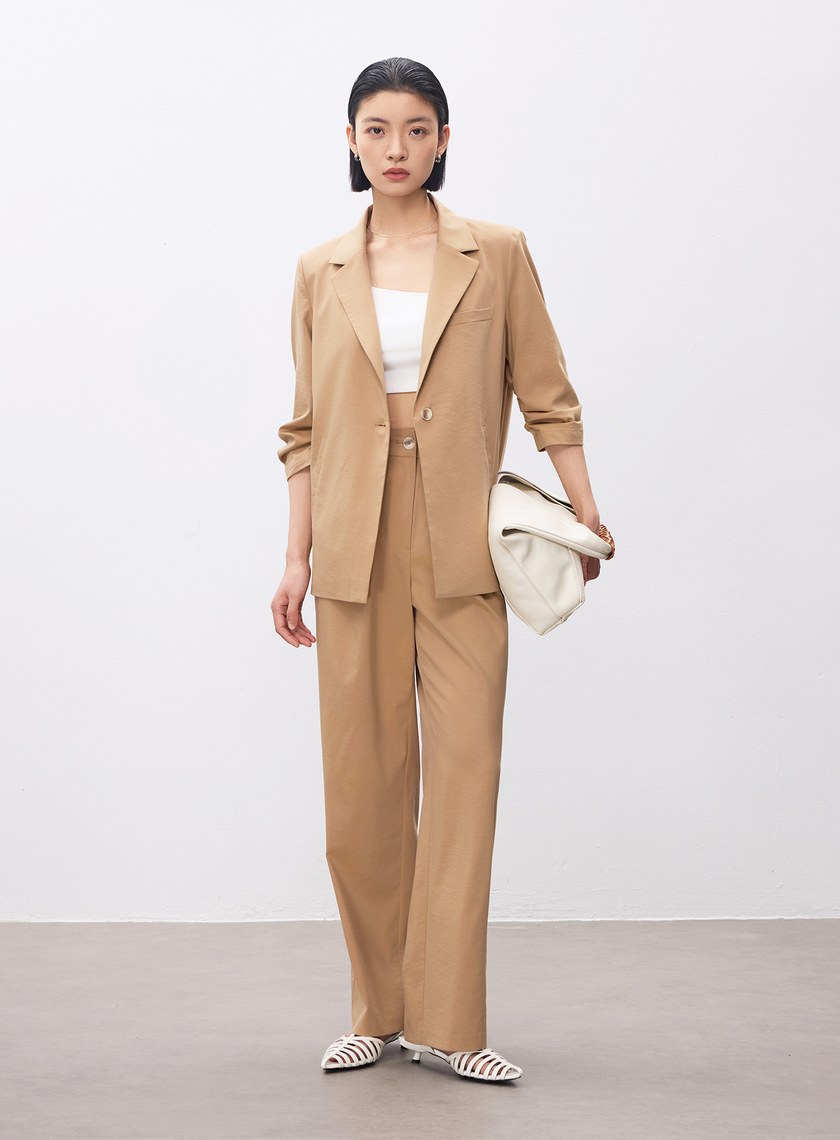 俐落修身直筒西裝褲